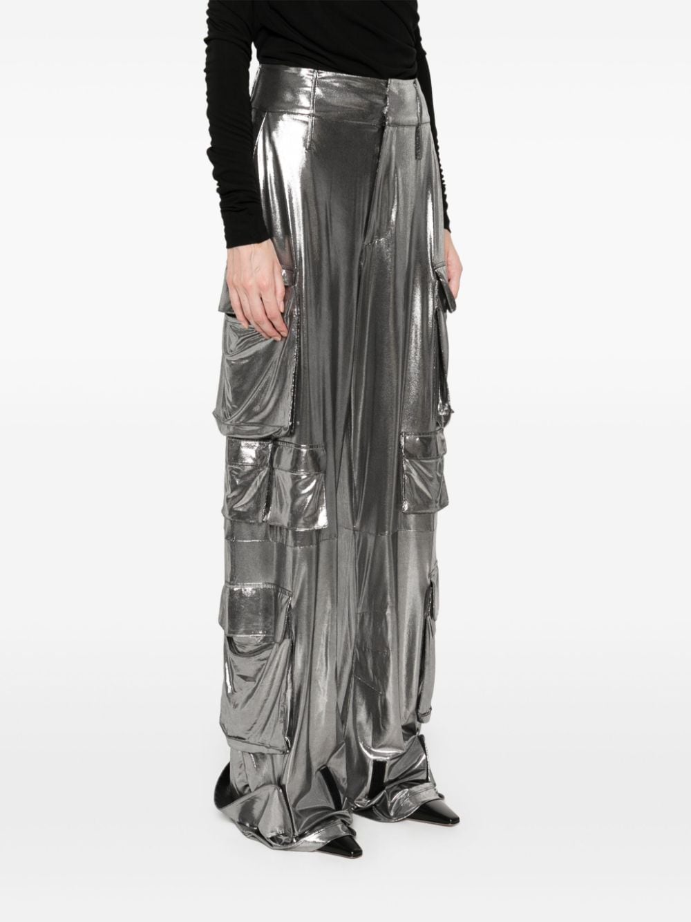 Pantaloni cargo lamé in argento Amen - donna 