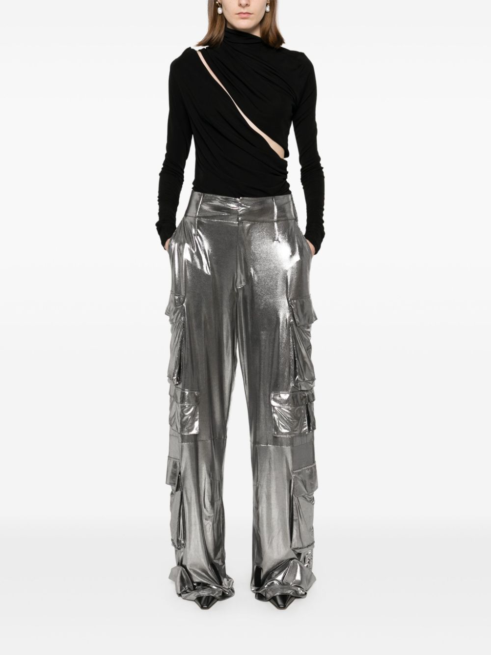 Pantaloni cargo lamé in argento Amen - donna 