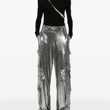 Pantaloni cargo lamé in argento Amen - donna 