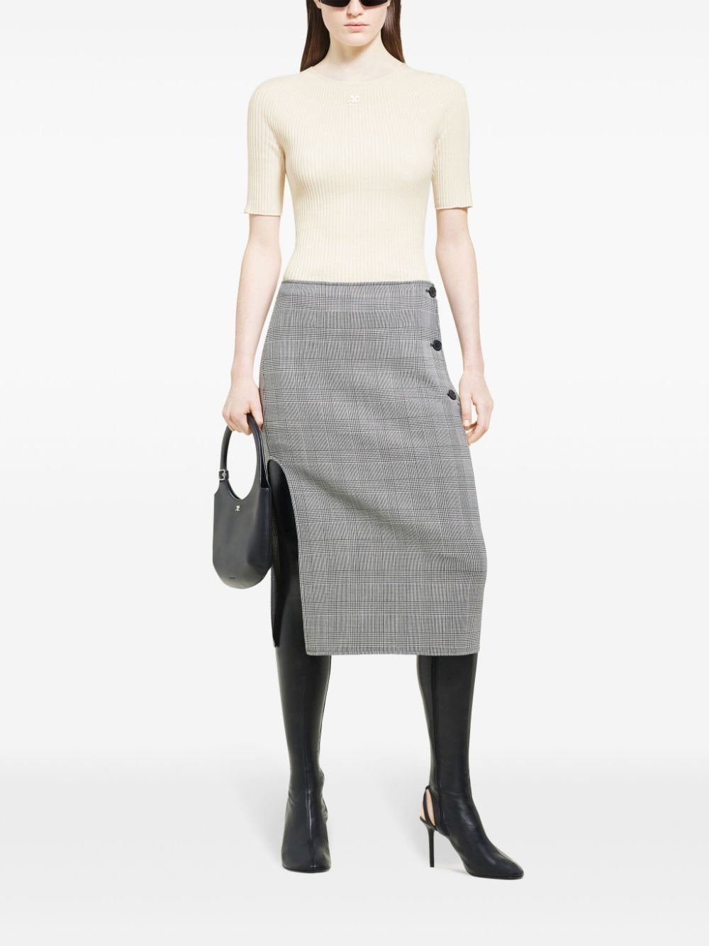 Gonna midi Principe di Galles in bianco e nero Courrèges - donna 