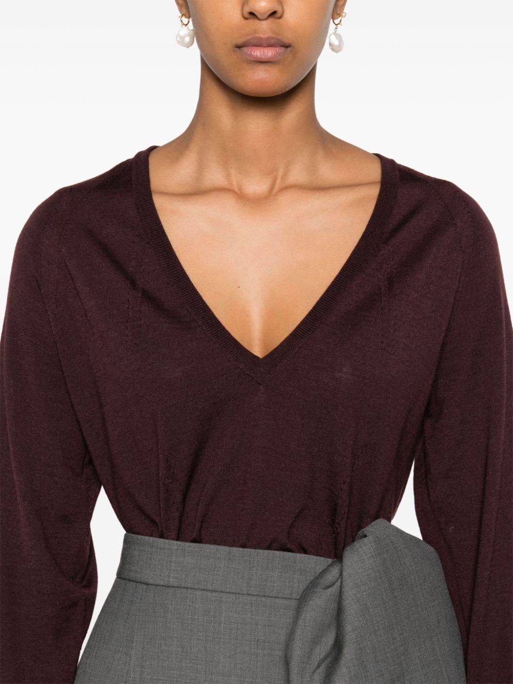 Maglione con scollo a v  in bordeaux Lanvin - donna 