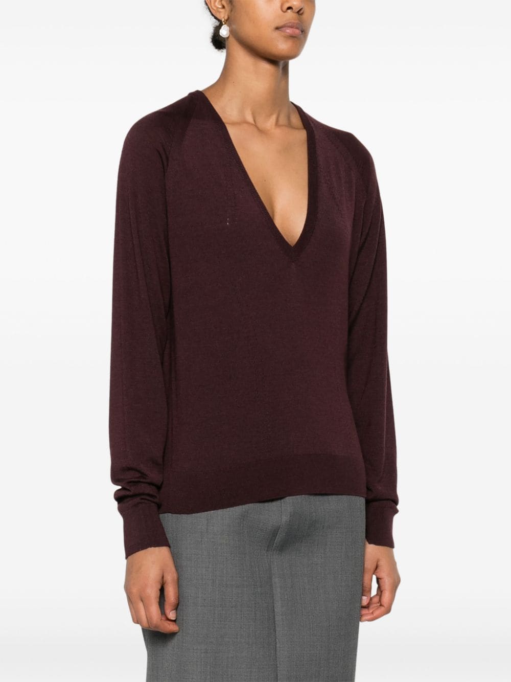 Maglione con scollo a v  in bordeaux Lanvin - donna 