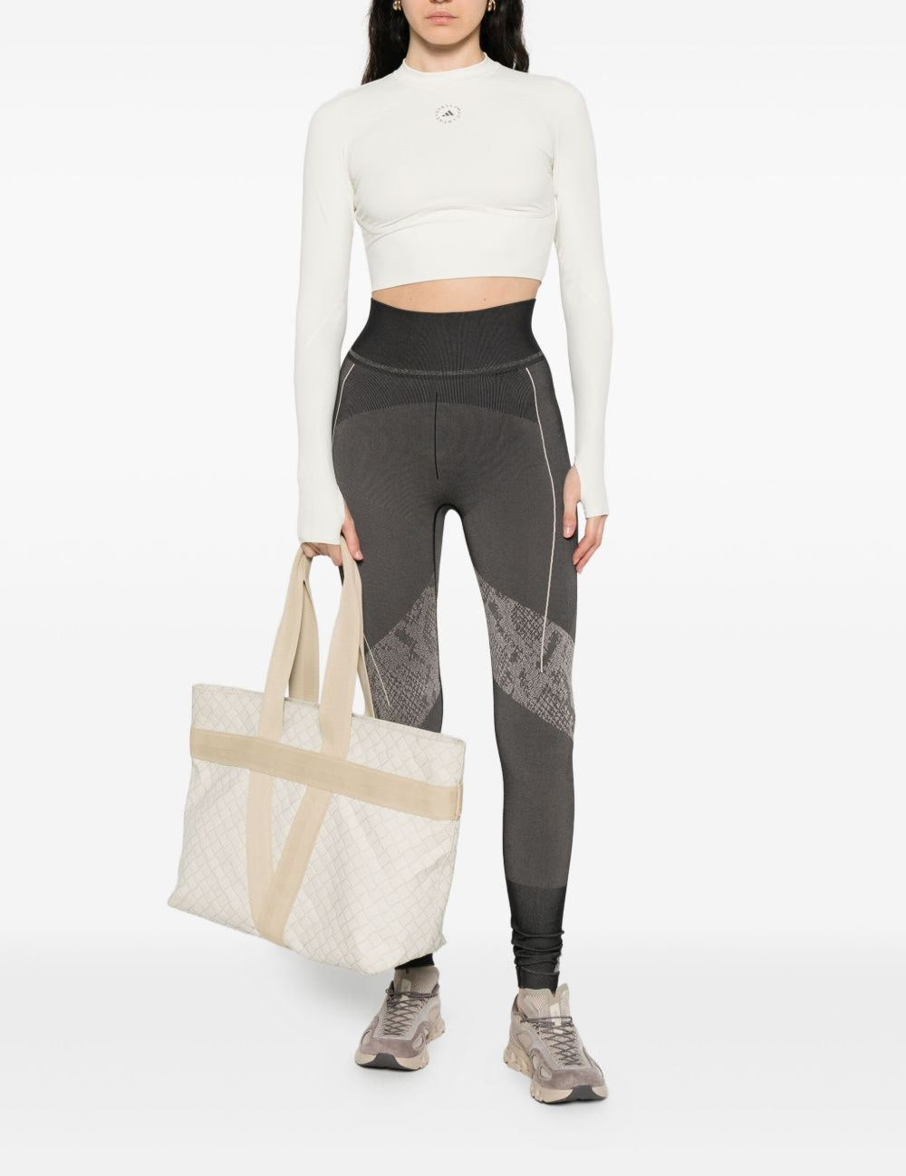 Leggingsi con stampa serpente in nero Adidas by stella mc cartney - donna 