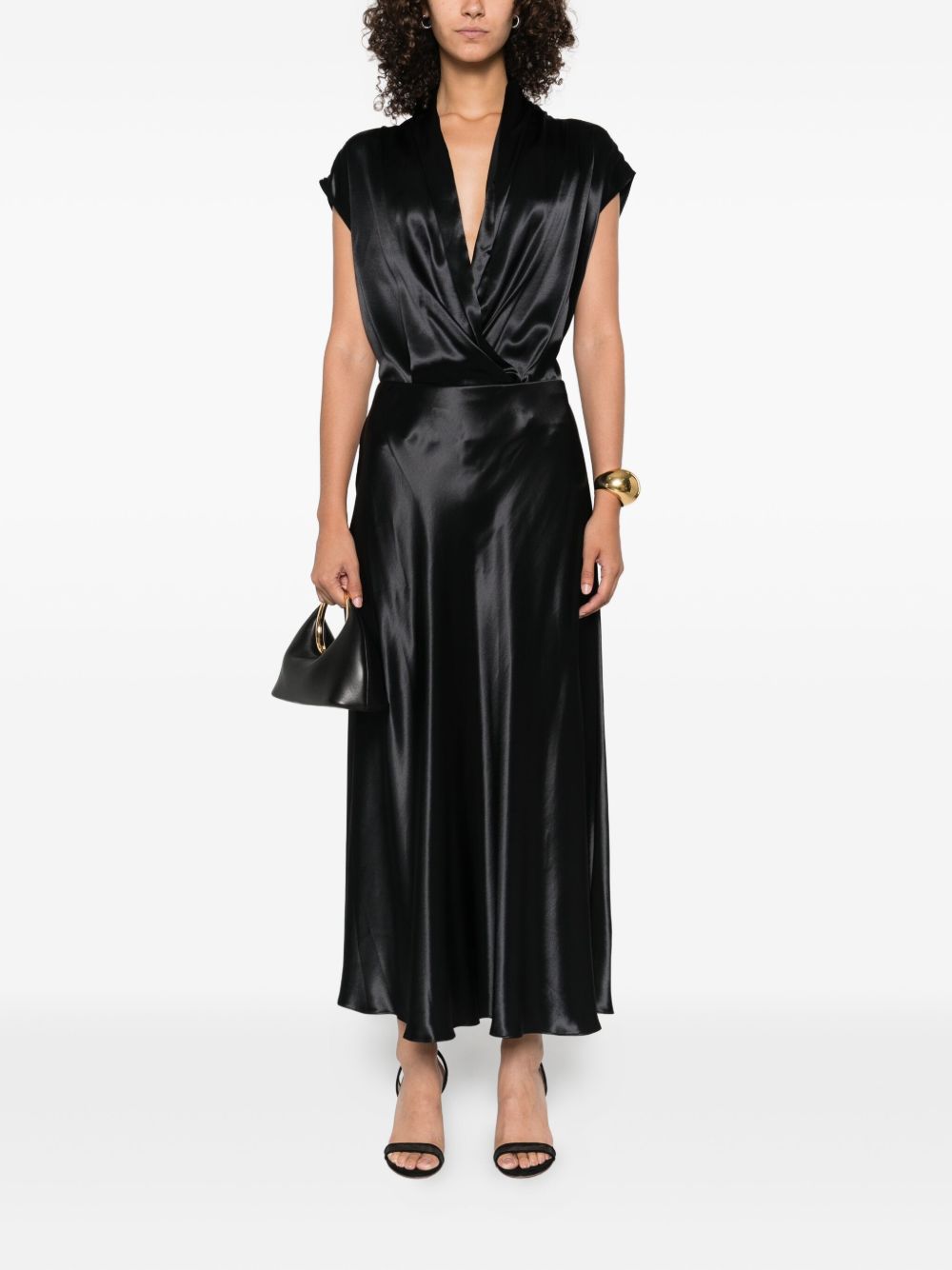 Gonna midi in raso nero Alberta Ferretti - donna 