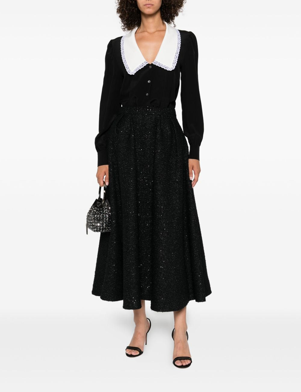 Gonna plissettata con paillettes in nero Alessandra Rich - donna 