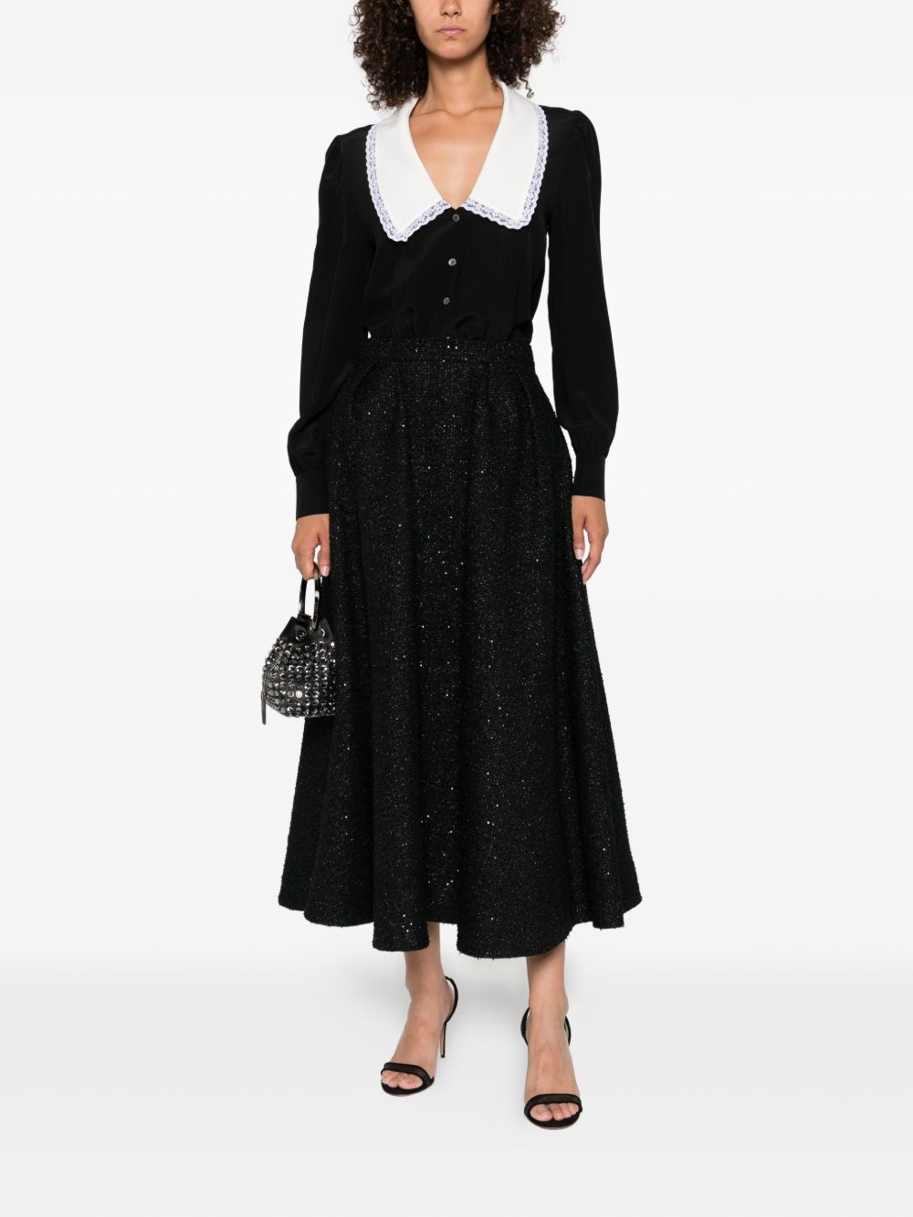 Gonna plissettata con paillettes in nero Alessandra Rich - donna 