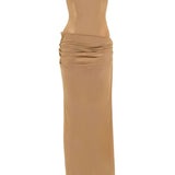 Abito lungo drappeggiato senza spalline in beige khaki Alex perry - donna 