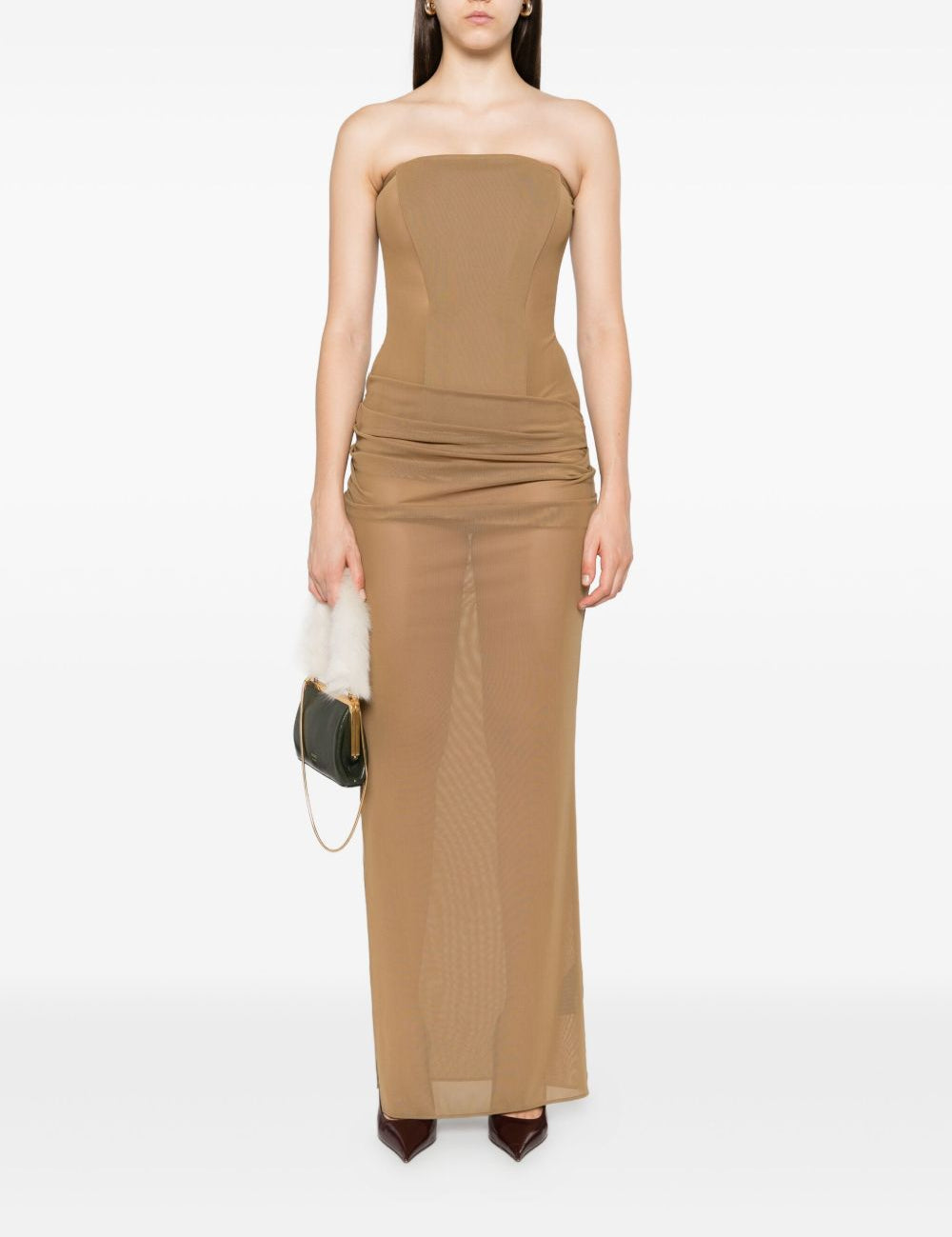 Abito lungo drappeggiato senza spalline in beige khaki Alex perry - donna 