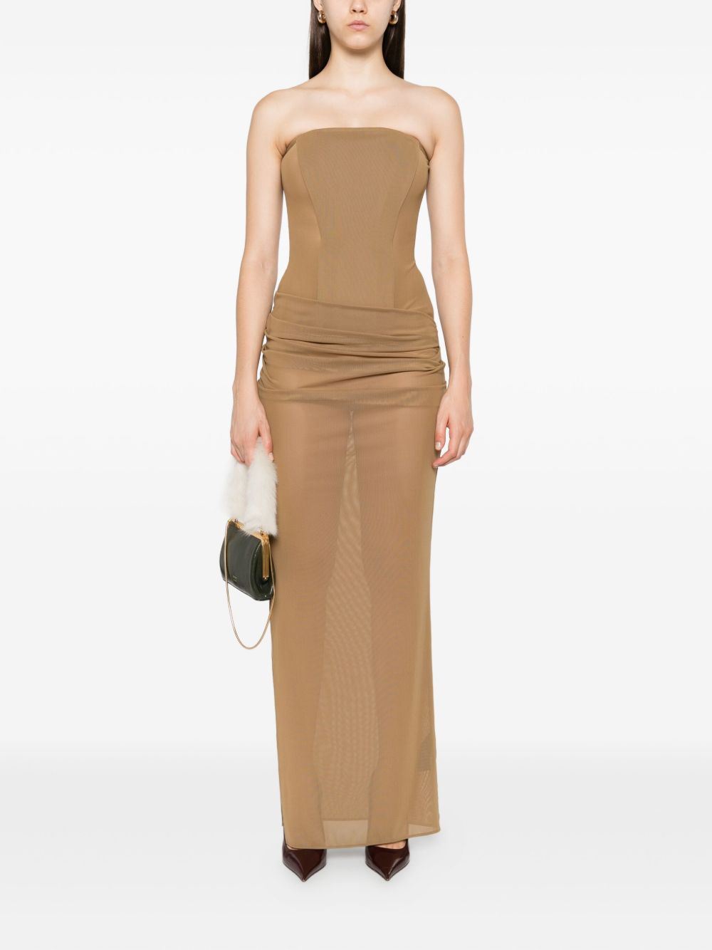 Abito lungo drappeggiato senza spalline in beige khaki Alex perry - donna 