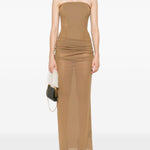 Abito lungo drappeggiato senza spalline in beige khaki Alex perry - donna 