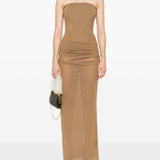 Abito lungo drappeggiato senza spalline in beige khaki Alex perry - donna 