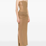 Abito lungo drappeggiato senza spalline in beige khaki Alex perry - donna 