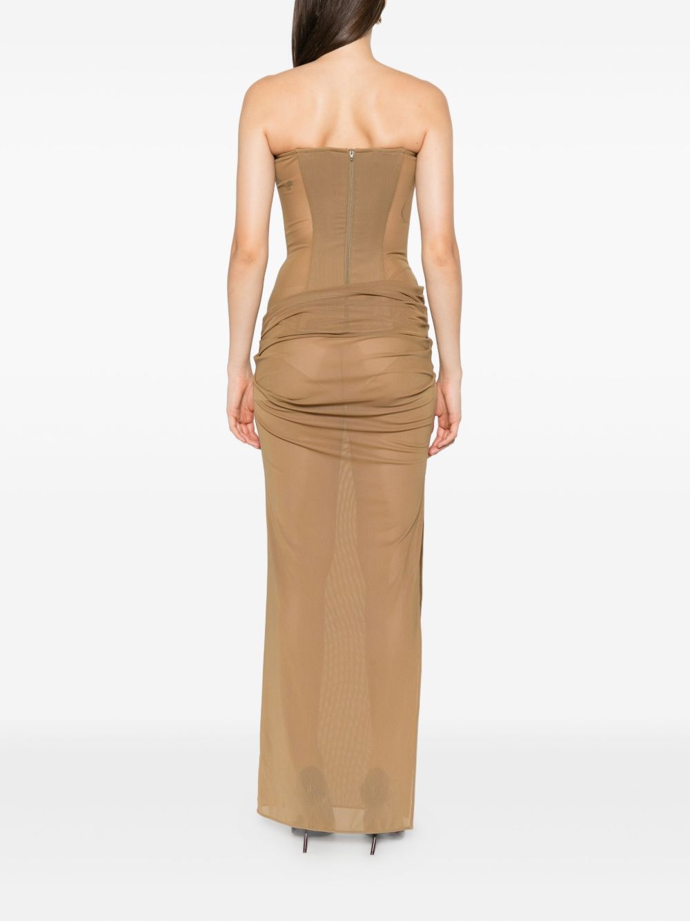Abito lungo drappeggiato senza spalline in beige khaki Alex perry - donna 