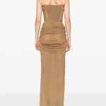 Abito lungo drappeggiato senza spalline in beige khaki Alex perry - donna 