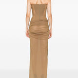 Abito lungo drappeggiato senza spalline in beige khaki Alex perry - donna 