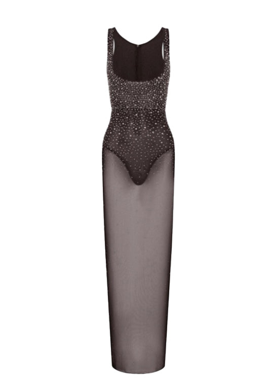 Abito trasparente con cristalli  in marrone Alex perry - donna 