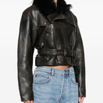 Giacca crop con collo in pelliccia in marrone Alex perry - donna 