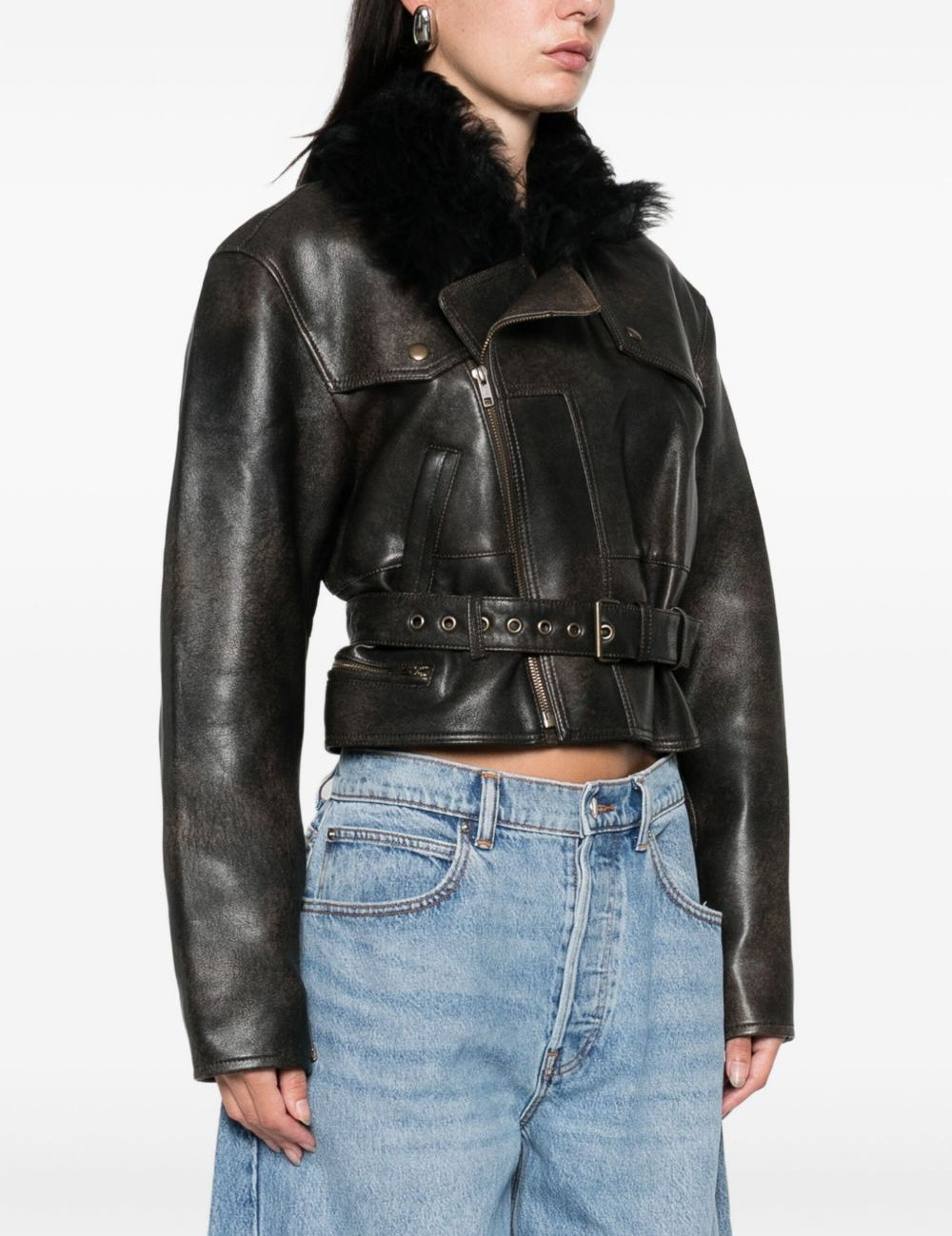 Giacca crop con collo in pelliccia in marrone Alex perry - donna 