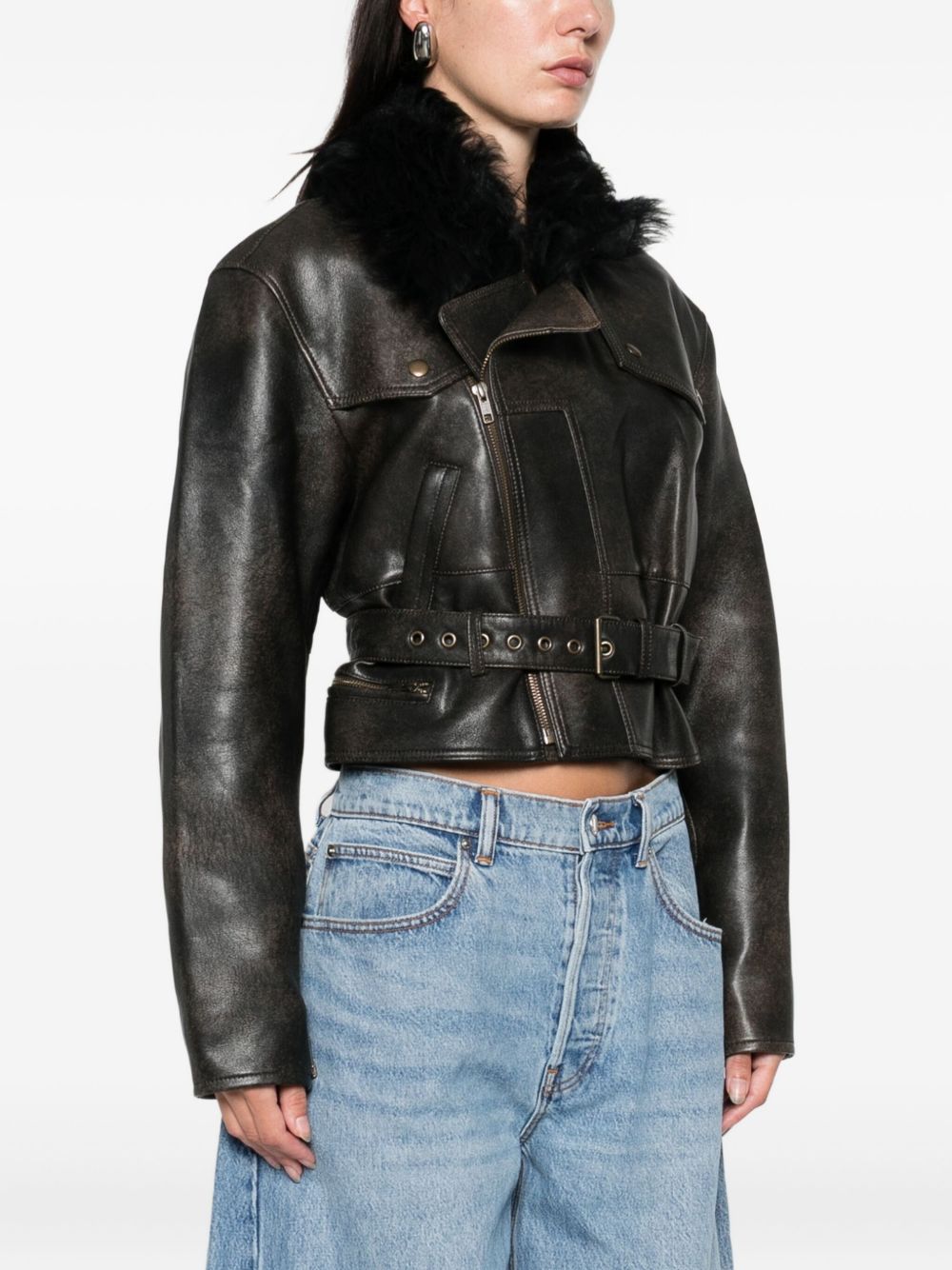 Giacca crop con collo in pelliccia in marrone Alex perry - donna 