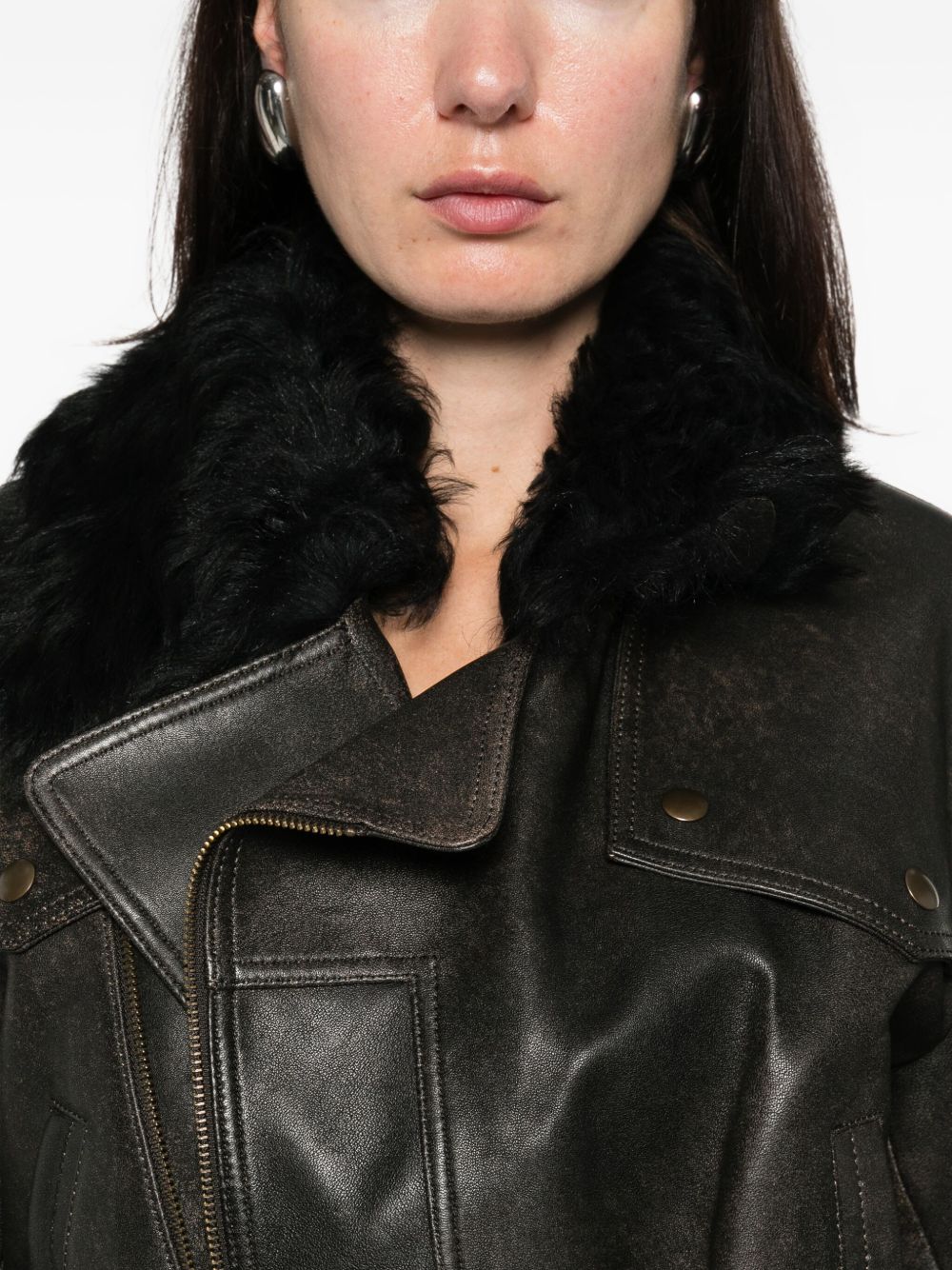 Giacca crop con collo in pelliccia in marrone Alex perry - donna 