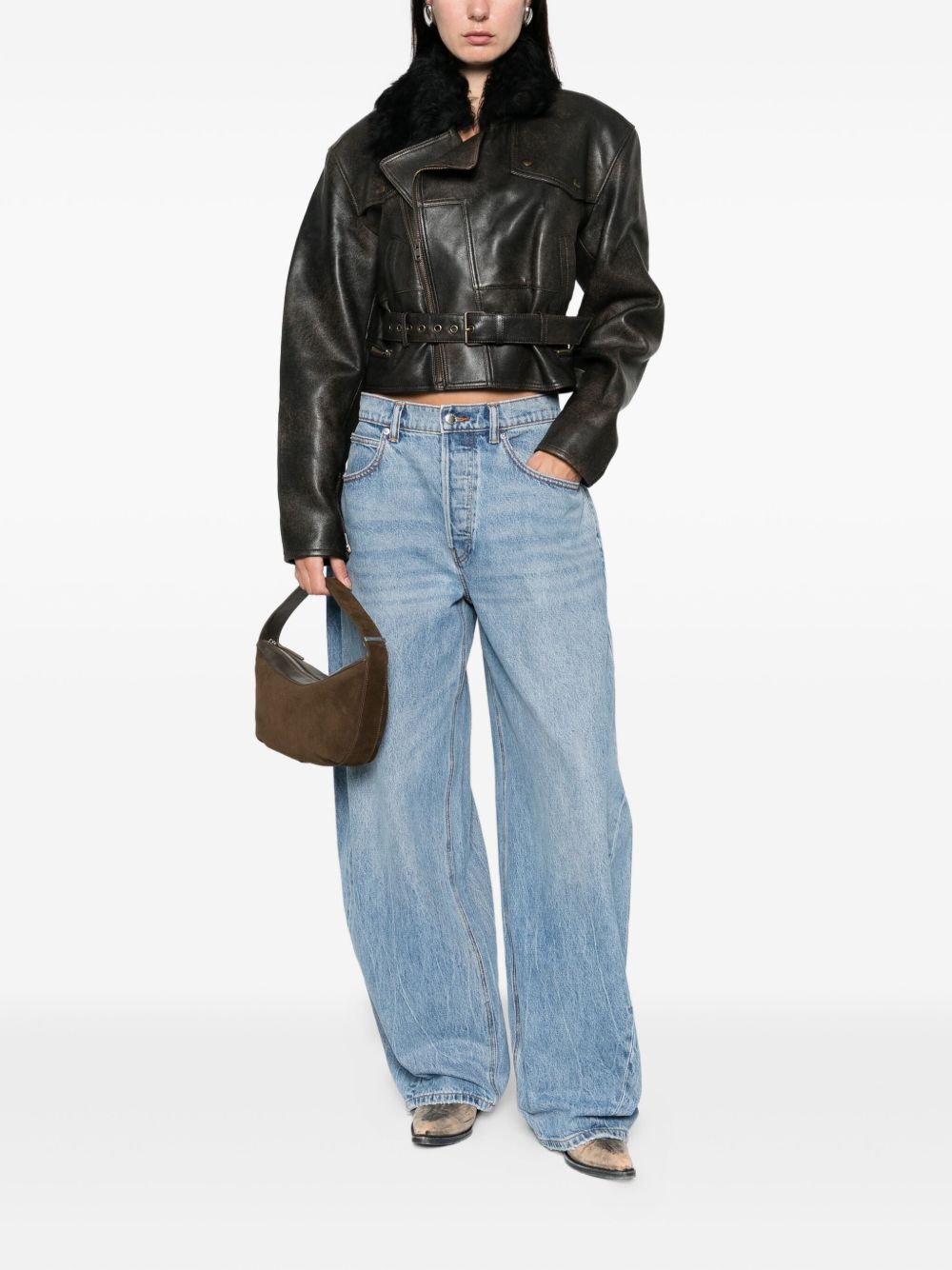 Giacca crop con collo in pelliccia in marrone Alex perry - donna 