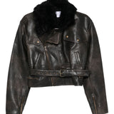 Giacca crop con collo in pelliccia in marrone Alex perry - donna 