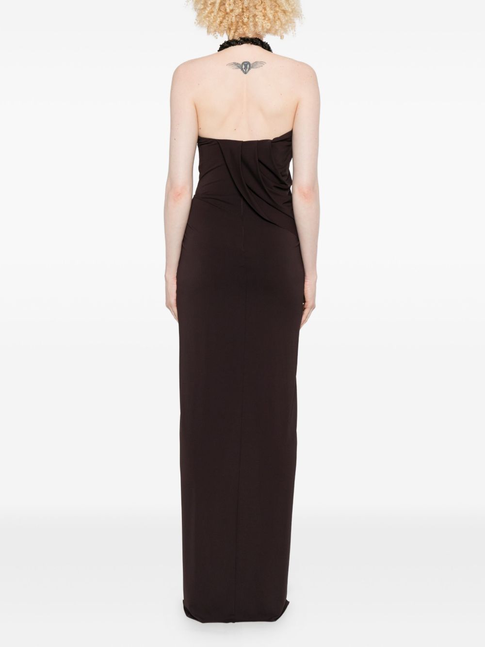 Abito lungo con scollo halter in marrone Amen - donna 