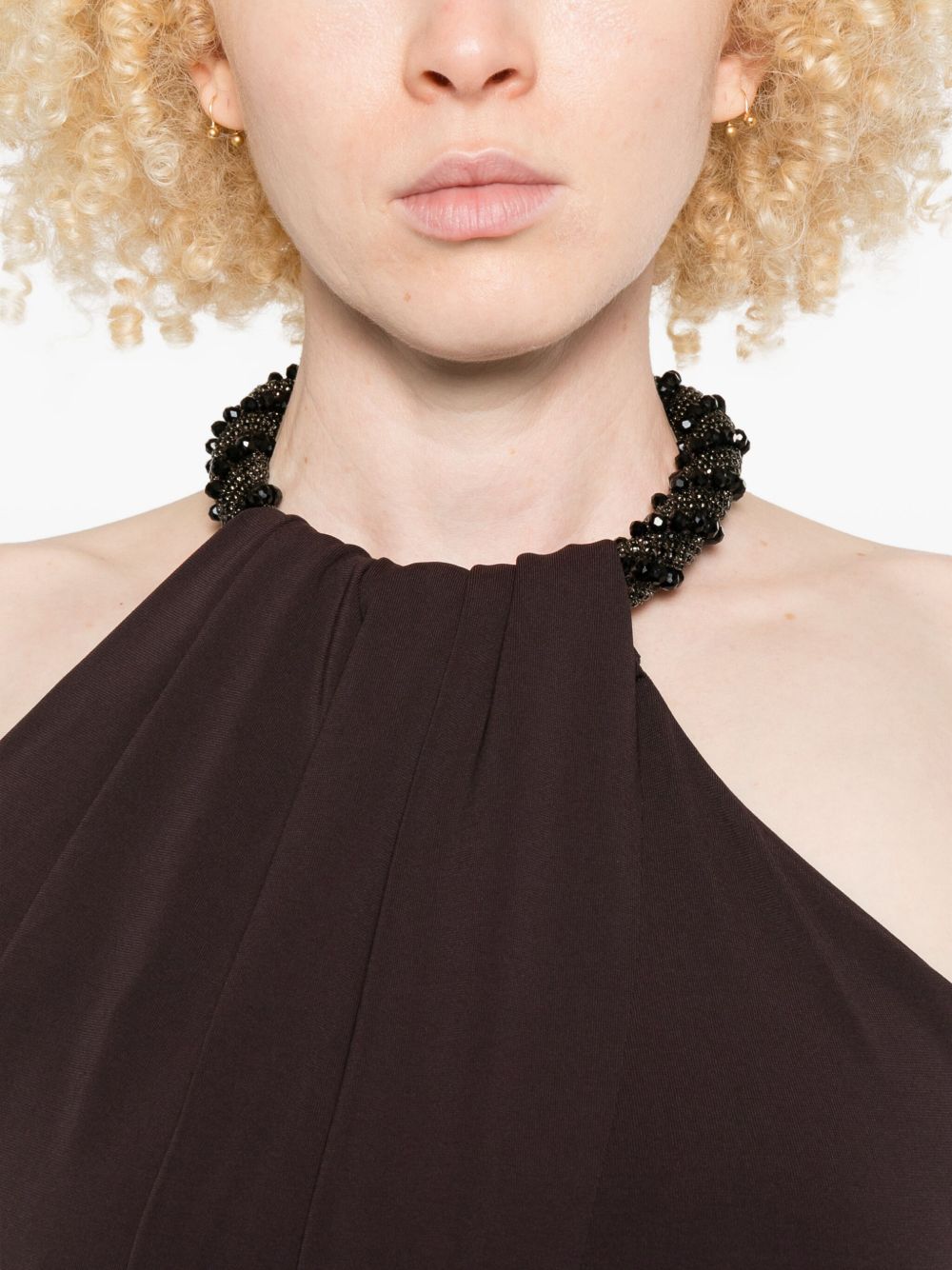 Abito lungo con scollo halter in marrone Amen - donna 
