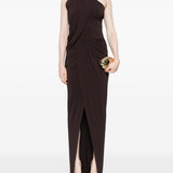 Abito lungo con scollo halter in marrone Amen - donna 
