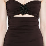 Abito senza spalline con paillettes in marrone Amen - donna 