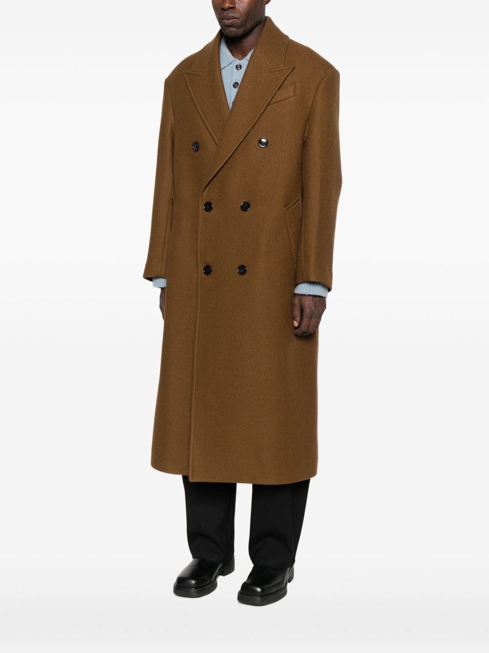 Cappotto doppio petto in lana in marrone Ami paris - uomo 