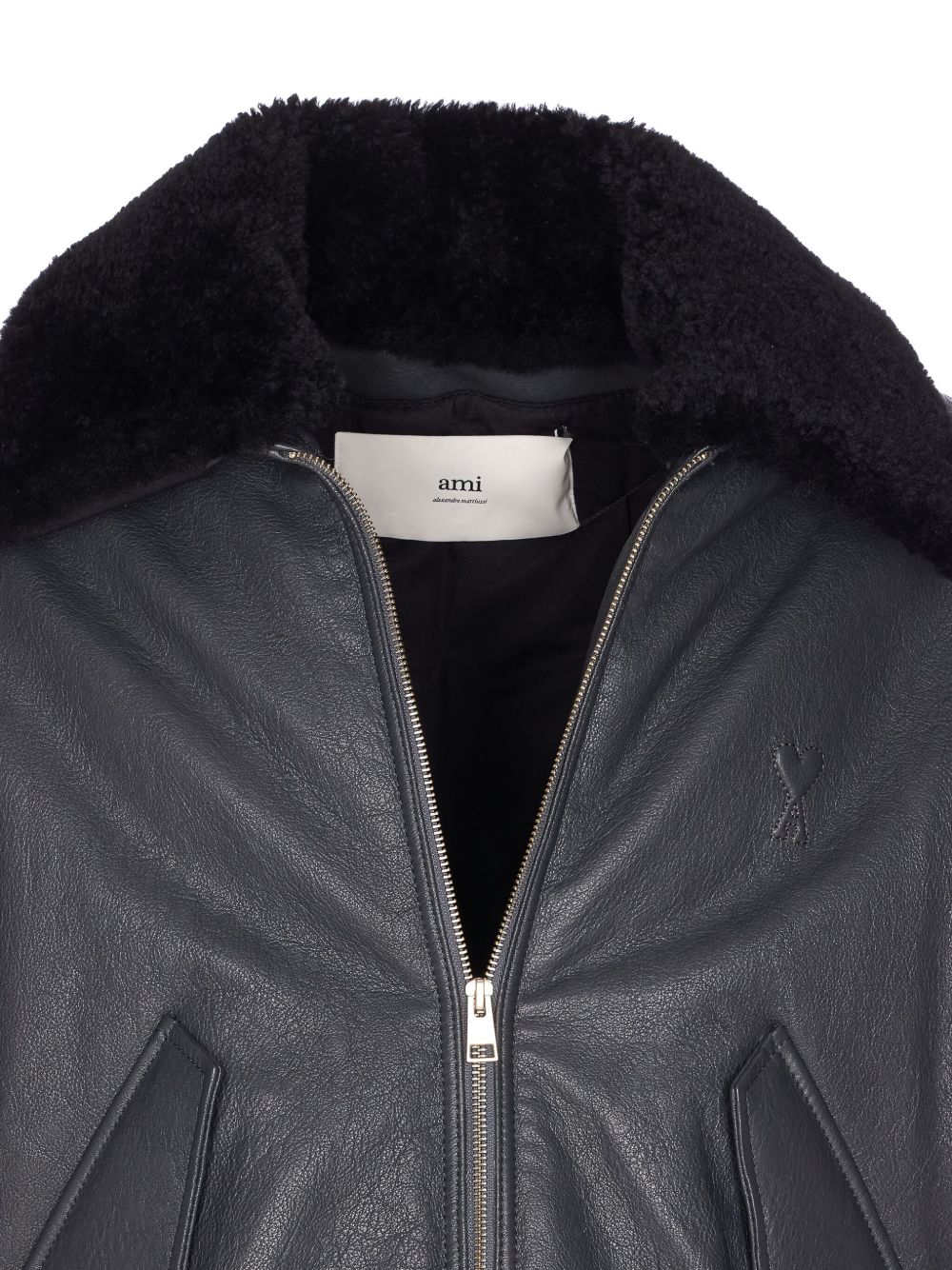 Giacca bomber in pelle in grigio Ami paris - uomo 
