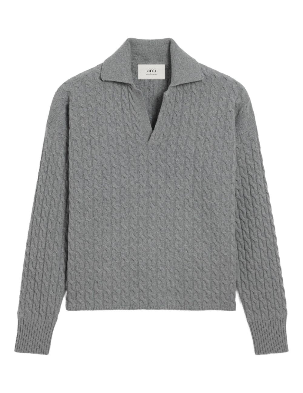 Maglione polo a trecce in grigio Ami paris - unisex 