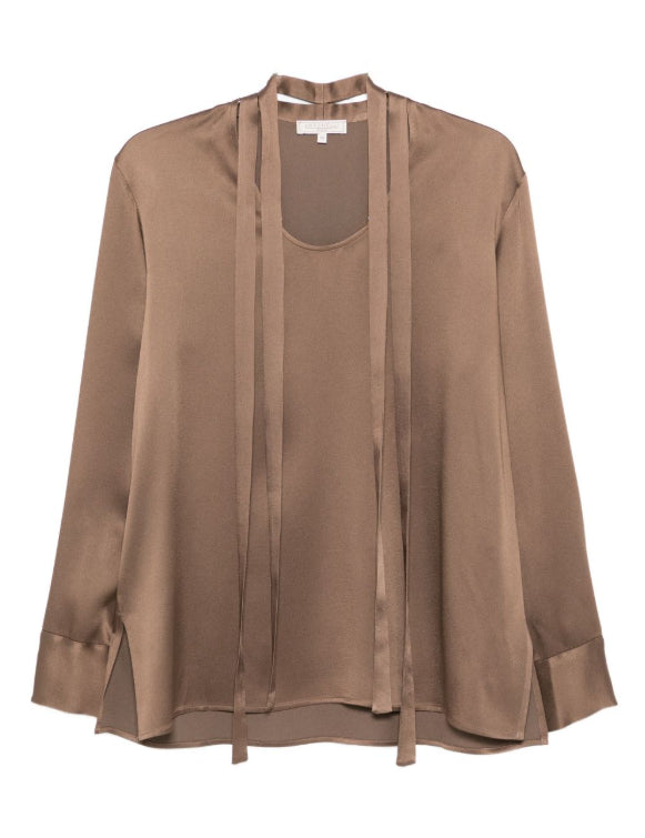 Blusa con collo lavallière iin marrone Antonelli - donna 
