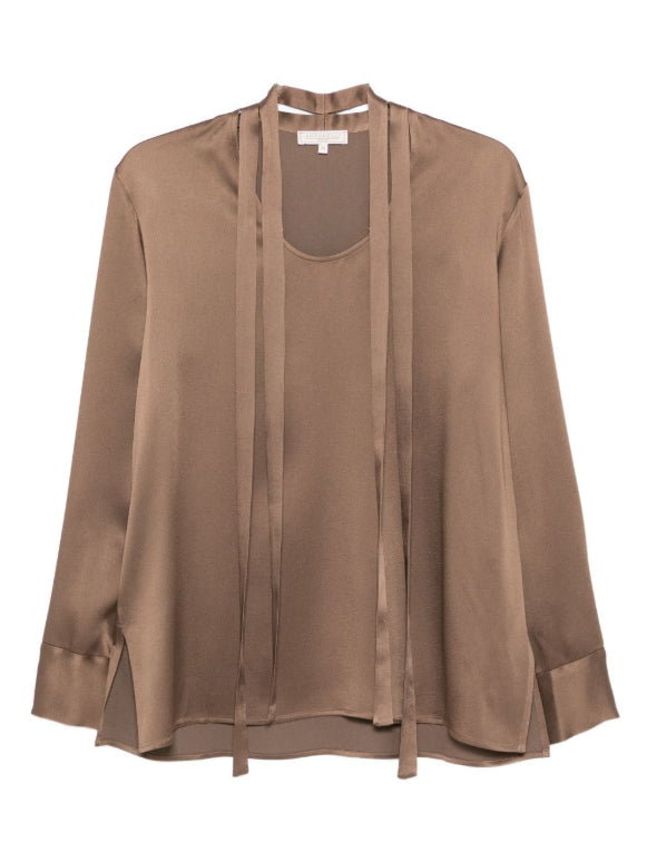Blusa con collo lavallière iin marrone Antonelli - donna 