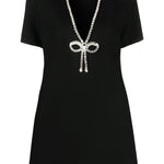 Abito mini con scollo a v in cristalli in nero Area - donna 