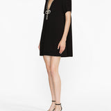 Abito mini con scollo a v in cristalli in nero Area - donna 