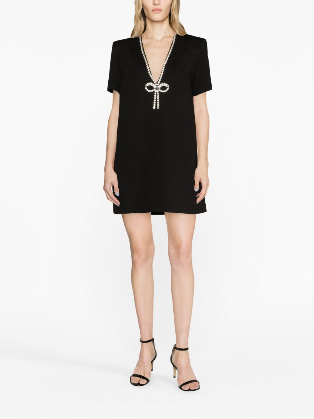 Abito mini con scollo a v in cristalli in nero Area - donna 