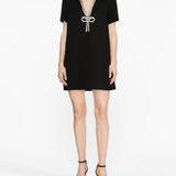 Abito mini con scollo a v in cristalli in nero Area - donna 