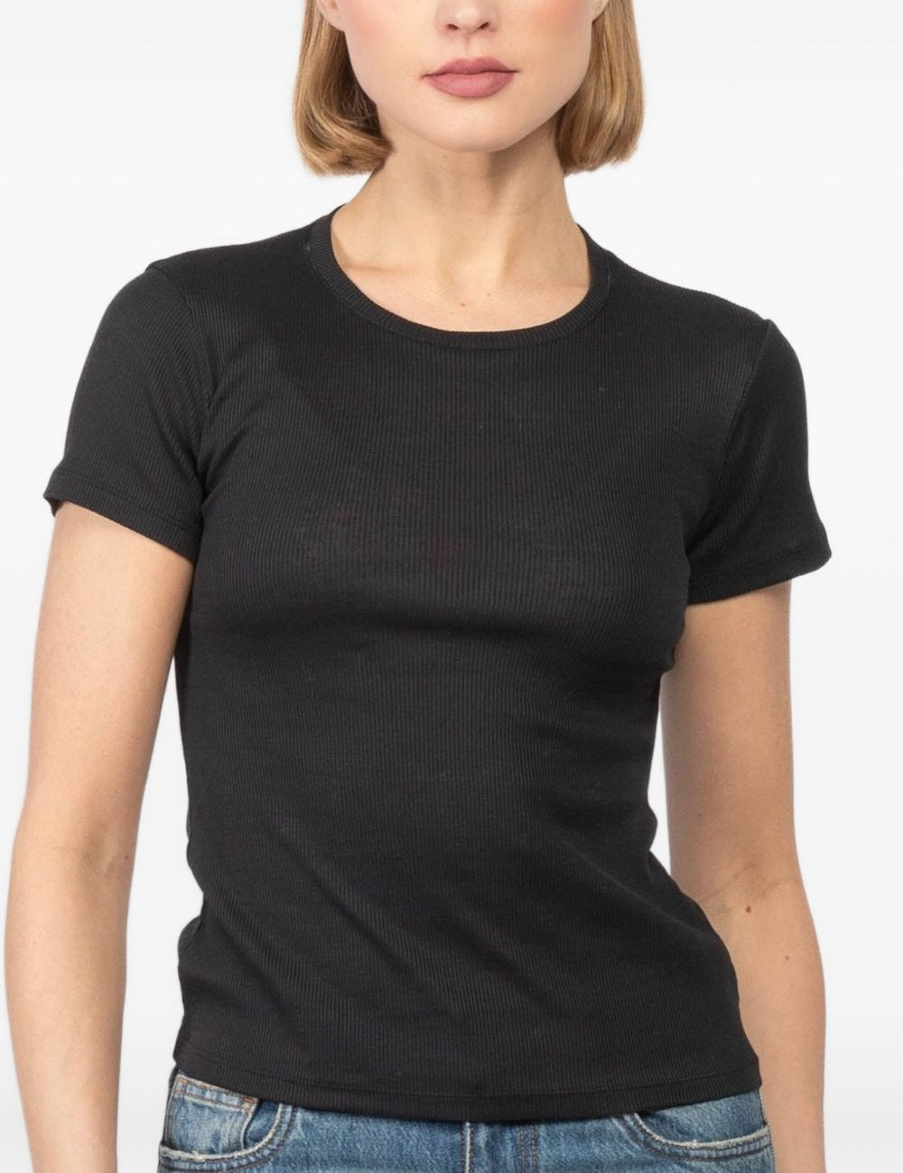 T-shirt a costine con girocollo in nero Aya muse - donna 