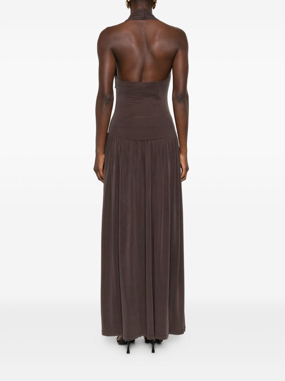 Abito lungo con scollo halter in marrone Aya Muse - donna 