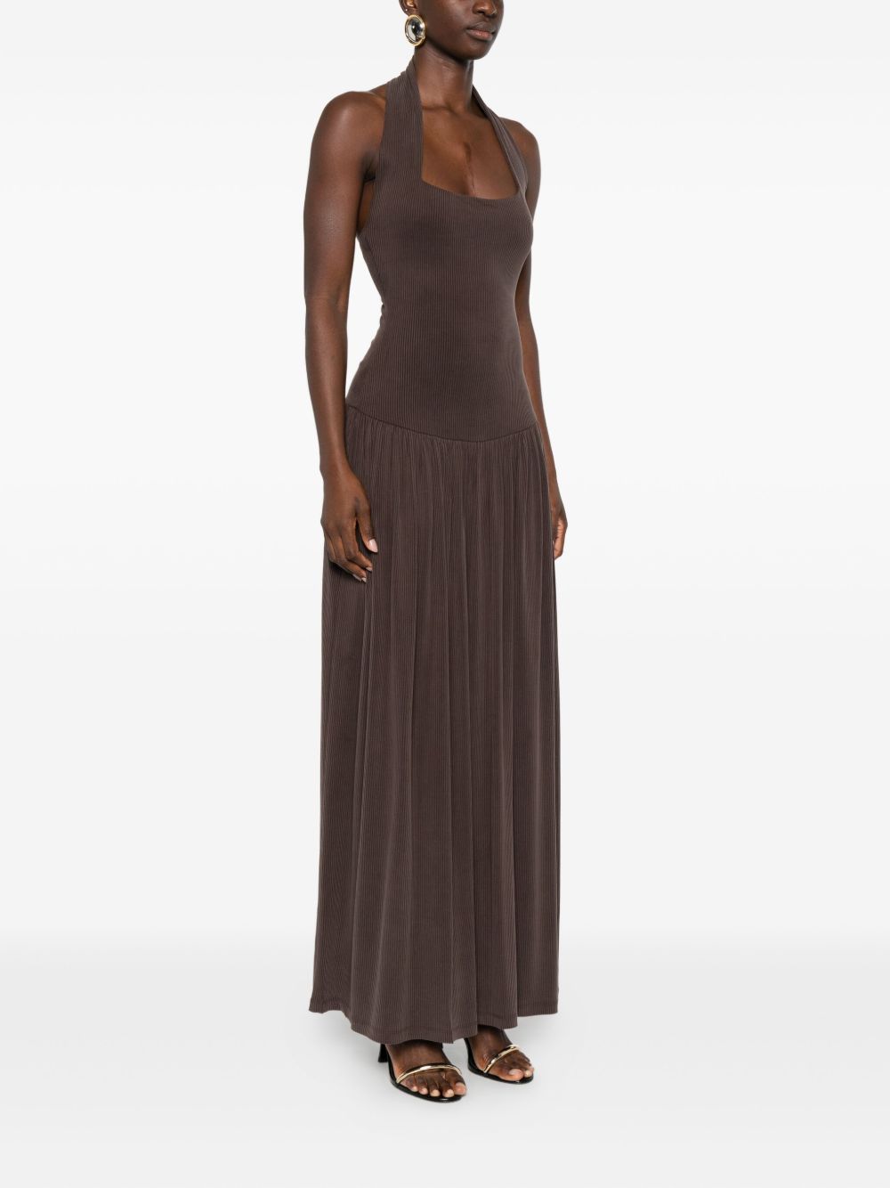 Abito lungo con scollo halter in marrone Aya Muse - donna 