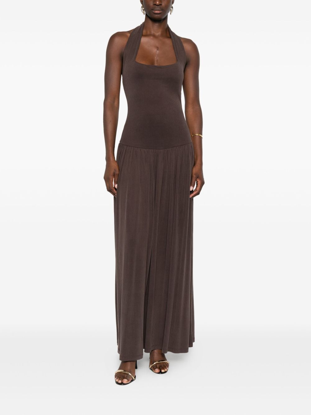 Abito lungo con scollo halter in marrone Aya Muse - donna 
