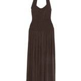 Abito lungo con scollo halter in marrone Aya Muse - donna 