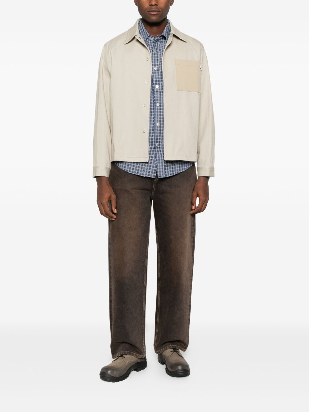 Giacca-camicia con tasca in beige Carrer - unisex 