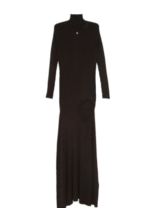 Abito lungo a coste con spacco in marrone Coperni - donna 