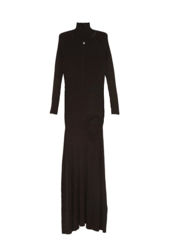 Abito lungo a coste con spacco in marrone Coperni - donna 