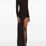 Abito lungo a coste con spacco in marrone Coperni - donna 