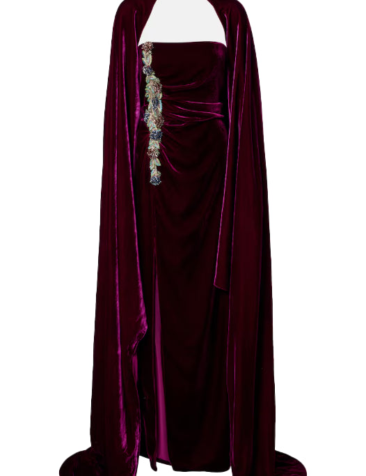 Abito in velluto brisha con ricamo di cristalli in viola Costarellos - donna 