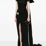 Abito con fiocco oversize e cristalli in nero David Koma - donna 
